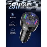Monte Lua Super Şarj 4 Port PD25W, Qc3.0, Araç Şarjı Çakmaklık, 2x USB 2x Type-C, Çoklayıcı, 12-24V, 5V/6A Max - Siyah