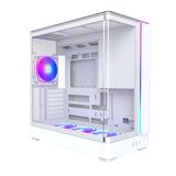 MONTECH King 45 PRO ATX PC Kasası, Kavisli Panoramik Cam, Baca Hava Akışı, 360 mm Radyatör Desteği, Yüksek Performanslı Sistemler için Kompakt Yapı, Fan Hubı ile Önceden Takılmış 4 ARGB PWM Fan, Beyaz