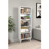 MONTENERO Açık Kitaplık Sade Beyaz 5 Raflı Minimalist Çalışma Ofis Odası 60x160 Cm