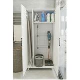 MONTENERO Banyo Dolabı Süpürgelik Kova Deterjan Saklama 2 Kapaklı Çok Raflı Beyaz 85x174 Cm