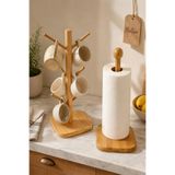 MONTESEV Ahşap Bambu Bardak Kupa Fincan Askılığı Askısı Kağıt Havluluk Organizer 2 li Set MNT-123