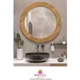 MONTESEV Antik Ahşap Dekoratif Ayna Banyo Lavabo Aynası Yuvarlak Ayna Duvar Aynası-43cm
