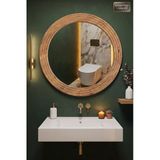 Montesev Antik Ahşap Oval Dekoratif Ayna Banyo Wc Lavabo Aynası Dresuar Boy Koridor Oda Konsol Mutfak Makyaj Aynası (55X69)