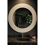 Montesev Antik Ahşap Traverten Dekoratif Ayna Banyo Lavabo Aynası Yuvarlak Ayna Duvar Aynası - 30 X 43