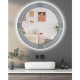 MONTESEV Led'li Işıklı Safir Gümüş Dekoratif Ayna Yuvarlak Ayna İşlemeli Ahşap Duvar Aynası Tekli (31cm Ayna - 43cm Çerçeve)