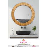 MONTESEV Safir Ahşap Dekoratif Ayna Yuvarlak Ayna Işlemeli Ahşap Duvar Aynası - 43 Cm