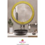 MONTESEV Safir Ahşap Gold Dekoratif Ayna Yuvarlak Ayna Işlemeli Duvar Aynası Banyo Aynası Tekli - 43 Cm