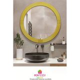MONTESEV Safir Ahşap Gold Dekoratif Ayna Yuvarlak Ayna Işlemeli Duvar Aynası Banyo Aynası Tekli - 69 Cm