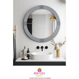 MONTESEV Safir Ahşap Gümüş Dekoratif Ayna Yuvarlak Ayna Işlemeli Duvar Aynası Banyo Aynası Tekli - 43 Cm