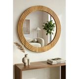 Montesev Safir Antik İşlemeli Ahşap Dekoratif Ayna Yuvarlak Ayna Duvar Aynası Banyo Lavabo Aynası - 43 Cm