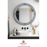 Montesev Safir Gümüş Dekoratif Ayna Yuvarlak Ayna Işlemeli Ahşap Banyo Aynası Duvar Aynası Tekli - 56 Cm