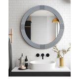 MONTESEV Safir Gümüş Dekoratif Ayna Yuvarlak Ayna Işlemeli Ahşap Duvar Aynası Tekli (31cm Ayna - 43cm Çerçeve)
