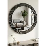 MONTESEV Safir Siyah Dekoratif Ayna Yuvarlak Ayna Işlemeli Ahşap Duvar Aynası Tek Parça (57cm Ayna - 69cm Çerçeve)