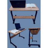 Montesev Yükseklik Ayarlı Laptop Sehpası ve Çalışma Masası - Atlantik Çam (Tekerli) 60X40 Oval Kenar - 60 x 40 - Ahşap