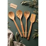 MONTESEV Zeytin Ağacı Ahşap Tahta Kaşık Çatal Kevgir Spatula Seti ( Zeytin Ağacı ) Ağaç Kaşık 4 Lü Set
