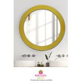MONTESEV Zümrüt Gold Dekoratif Ayna Yuvarlak Ayna Işlemeli Ahşap Banyo Aynası Duvar Aynası Tekli - 43 Cm