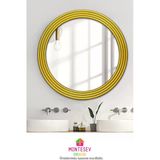 Montesev Zümrüt Gold Dekoratif Ayna Yuvarlak Ayna Işlemeli Ahşap Banyo Aynası Duvar Aynası Tekli - 56 Cm