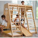 Montessori 3'lü Oyun Parkuru | Salıncak | Kaydırak | Monkeys Bar | Halat Merdiven | Ip Tırmanma - Ahşap