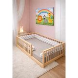 Montessori Ahşap Yer Yatağı – Korkuluklu Çocuk Karyolası - Naturel - 100 x 200 cm