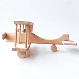 Montessori Doğal Ahşap Oyuncak Uçak - El Yapımı Çift Kanatlı Retro Pervaneli Uçak Modeli
