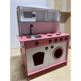 Montessori Eğitici Ahşap Çocuk Oyuncak Mutfak Dolabı Pembe-Beyaz 3 mm 84X60 cm
