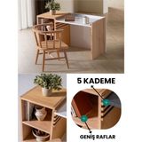 Montessori Kayın Masif Ahşap Yükseklik Ayarlanabilir Kademeli Çalışma Masası ve Remy Sandalye - Beyaz