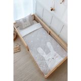 Montessori Nevresim Takımı (100x200) - Pure Baby Serisi - Gri Zeminli Beyaz Tavşan