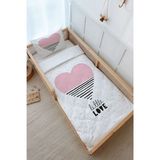 Montessori Nevresim Takımı (100x200) - Pure Baby Serisi - Pembe Çizgili Kalp