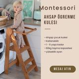 Montessori Öğrenme Kulesi, Bebek Merdiven, Katlanabilir Ahşap, Guvenlik Perdesi Dahil - Açık Kahverengi
