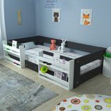 Montessori Suntalam Kitaplıklı Karyola M6-41 - 90 x 190 cm - Antrasit - Beyaz