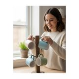 MONTETOYS Dekoratif Ahşap Kupa Askılığı - Altı Bölmeli Modern Bardak Standı - Mutfak Tezgah Üstü Organizer