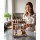 Montetoys Dekoratif Mutfak Tezgah Üstü Organizer Baharatlık Standı - 3 Katlı Ahşap Raf - Vidasız Kolay Kurulum