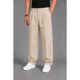 Montivo Erkek Krem Modern Kesim Pileli Bol Paça Kumaş Pantolon