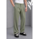 Montivo Erkek Yeşil ZRA Model Pileli Bol Paça Kumaş Pantolon Oversize Rahat Kesim