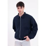 Montland Erkek Lacivert Gabardin Kumaş Fermuarlı Oversize Beli Lastikli Mevsimlik Ceket