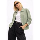 Montland Kadın Çağla Yeşili Oversize Basic Gabardin Mevsimlik Çıt Detaylı İç Cepli Ceket