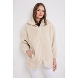 Montland Kadın Ekru Peluş Rüzgar Geçirmez Welsoft Çift Cepli Kışlık Mont Kaban Ml-Fmk-10 Peluş - 2XL