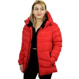 Montland Kadın Kırmızı Kapüşonlu Içi Polarlı Su ve Rüzgara Dayanıklı Şişme Mont - 3XL