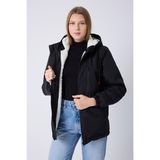 Montland Kadın Siyah Içi Kürklü Su ve Rüzgar Geçirmez Kapüşonlu Kışlık Mont & Kaban & Parka ML-FMM-100-K - 2XL