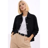 Montland Kadın Siyah Oversize Basic Gabardin Mevsimlik Çıt Detaylı İç Cepli Ceket