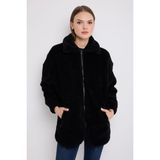 Montland Kadın Siyah Peluş Rüzgar Geçirmez Welsoft Çift Cepli Kışlık Mont Kaban Ml-Fmk-10 Peluş - 2XL