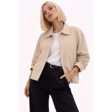 Montland Kadın Taş Oversize Basic Gabardin Mevsimlik Çıt Detaylı İç Cepli Ceket