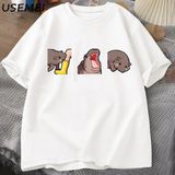 Moo Deng T Shirt Komik Bebek Hippo Moo Deng Gang T-Shirt Sevimli Bebek Pygmy Hippo Moo Deng T - Beyaz