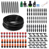 Moocci 50FT Damla Sulama Sistemi Kiti - 1/4 "Damla Sulama Boru Parçaları ile Bahçe Sulama Sistemi - Dış Mekan Bitkileri, Bahçe, Sera, Çiçek Yatağı, Çim için Otomatik Sulama Yağmurlama Ekipmanları