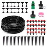Moocci 82FT Damla Sulama Sistemi Kiti - 1/4 "Damla Sulama Boru Parçaları ile Bahçe Sulama Sistemi - Dış Mekan Bitkileri, Bahçe, Sera, Çiçek Yatağı, Çim için Otomatik Sulama Yağmurlama Ekipmanları