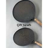 MOOD CLASS Çift Taraflı Granit Gözleme Bazlama Tavası Yapışmaz Yüzeyli Kalın Fırın Tava Sök Tak Kulplul 36CM