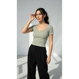 Mood Lab Haki Kısa Kollu Dantel Detaylı Kaşkorse Body Tişört