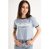 Mood Lab Kadın Mavi California Baskılı Crop T-shirt