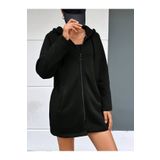 Mood Lab SİYAH KAPŞONLU FERMUARLI UZUN KALIN OVERSIZE ÖRME HIRKA SWEATSHIRT