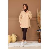 Moodbasic Taş Detaylı Fermuarlı Kapitone Gömlek - Bej